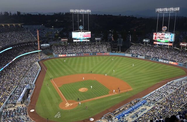 General view of Dodger Stadium during a game between the Arizona Diamondbacks and Los Angeles Dodgers