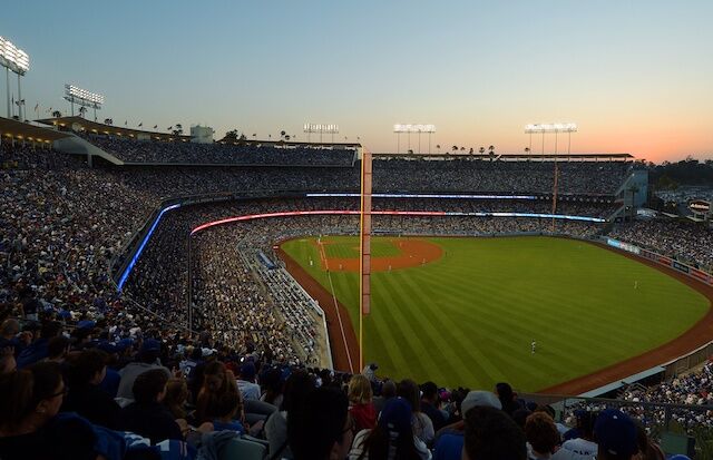 General view of Dodger Stadium during a game between the Los Angeles Dodgers and San Diego Padres on the Fourth of July