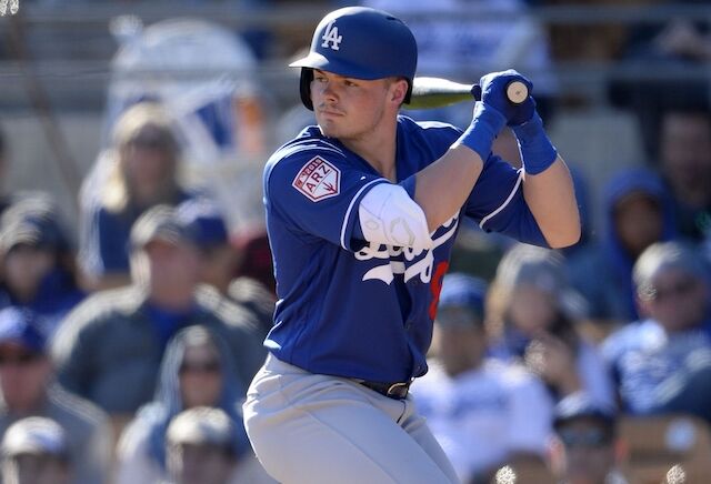 Gavin Lux during a Los Angeles Dodgers Spring Training game