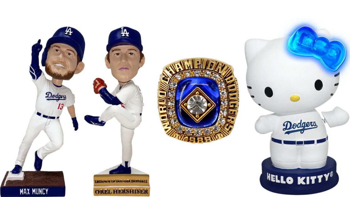 Max Muncy, Orel Hershiser, Tommy Lasorda ring, Hello Kitty, bobbleheads