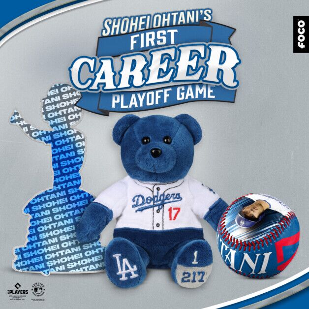 Shohei Ohtani bobblehead, embroidered bear, baseball, FOCO Shohei Ohtani bobblehead, embroidered bear, baseball, FOCO