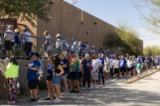 Dodgers fans, Camelback Ranch entrance, 2025 Spring Training