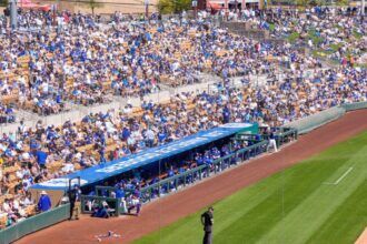 Dodgers fans, Dodgers dugout, Camelback Ranch view, 2025 Spring Training