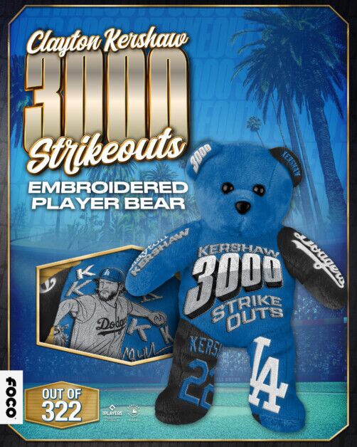 Clayton Kershaw embroidered bear, FOCO